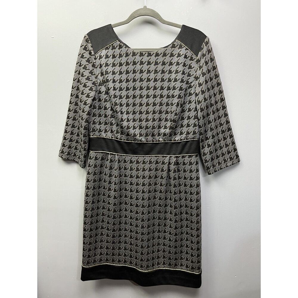 Vintage Leslie Fay Dress Womens 14 Black‎ Gray houndstooth Sheath Career Office